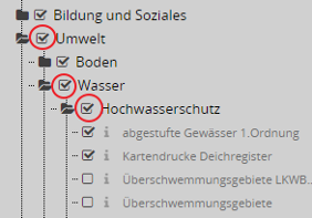 Gruppen von Kartenthemen und Themenbereiche aktivieren und deaktivieren